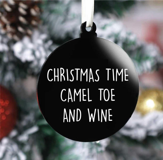 Christmas Time Camel Toe And Wine Christmas Bauble (Flat)