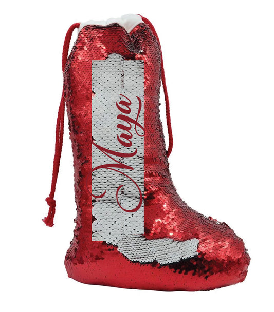 Personalised Red & White Sequin Stocking