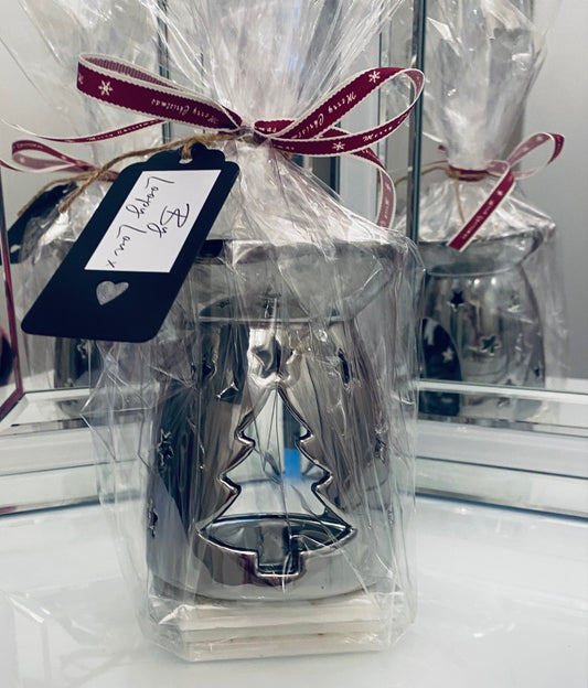 Gift Set Silver Christmas Tree Cut Out Wax Warmer
