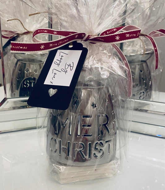 Gift Set Silver Merry Christmas Wax Warmer