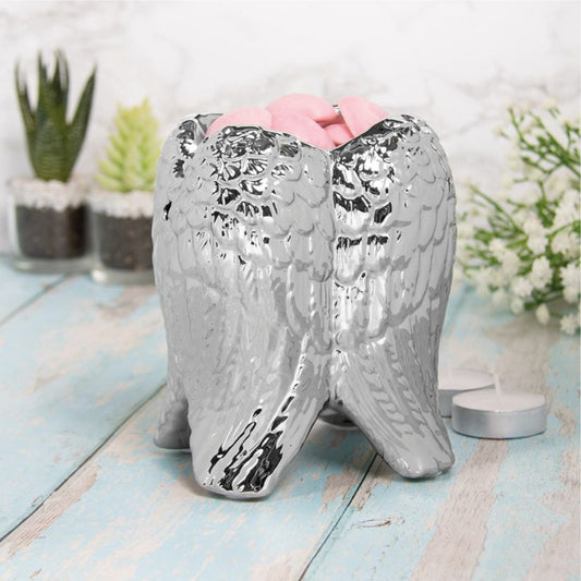 Angel Wings Melt Burner Oil Melt Warmer Silver Tea Light